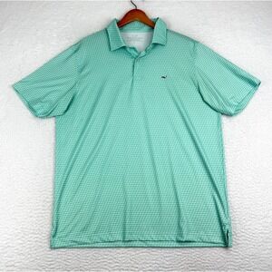 Vineyard Vines Performance Polo Shirt  Mens L Green Golf Cart Print Short Sleeve